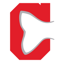 A red block C logo in the shape of a fishtail.