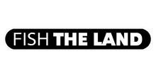 A white "Fish The Land" logo with black inside.